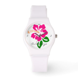 Reloj De Pulsera Thunder_Cove de flor rosada tropical hibiscus