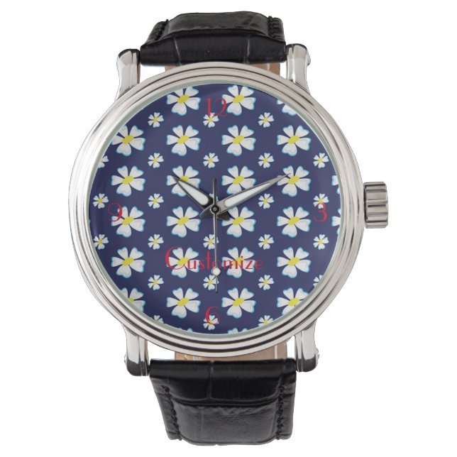 Reloj De Pulsera Thunder_Cove de patrón de flor blanca (Anverso)