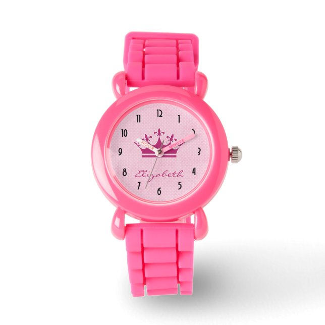 Reloj De Pulsera Tiara rosa personalizado con puntos de polka (Anverso)