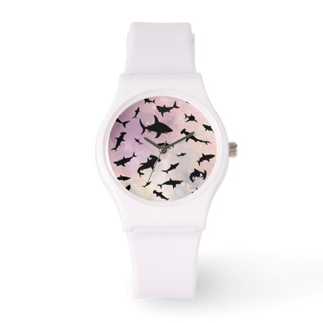 Reloj De Pulsera Tiburón de pez sombra rosa sobre galaxia degradada (Anverso)