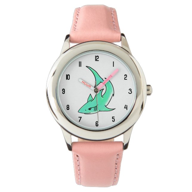 Reloj De Pulsera tiburón sonriente de dibujos animados azul verde m (Anverso)