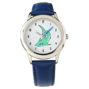 Reloj De Pulsera tiburón sonriente de dibujos animados azul verde m