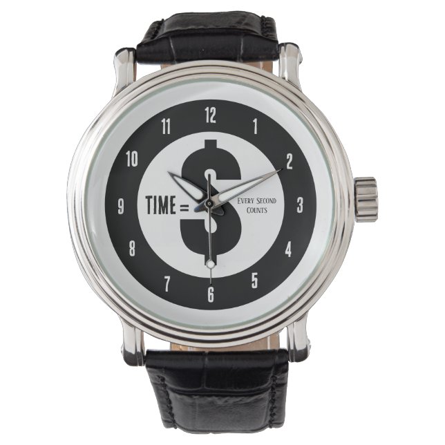 Reloj De Pulsera Tiempo = $ Cada Segundo Cuenta Blanco y Negro (Anverso)