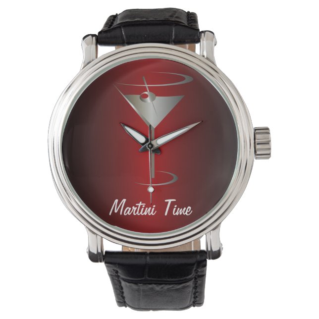 Reloj De Pulsera Tiempo de Martini Plateado y Rojo (Anverso)