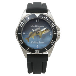 Reloj De Pulsera "Tiempo De Pesca" Con Walleye Pikeon Blue Watch