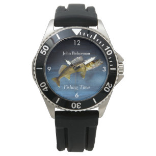 Reloj De Pulsera "Tiempo De Pesca" Con Walleye Pikeon Blue Watch
