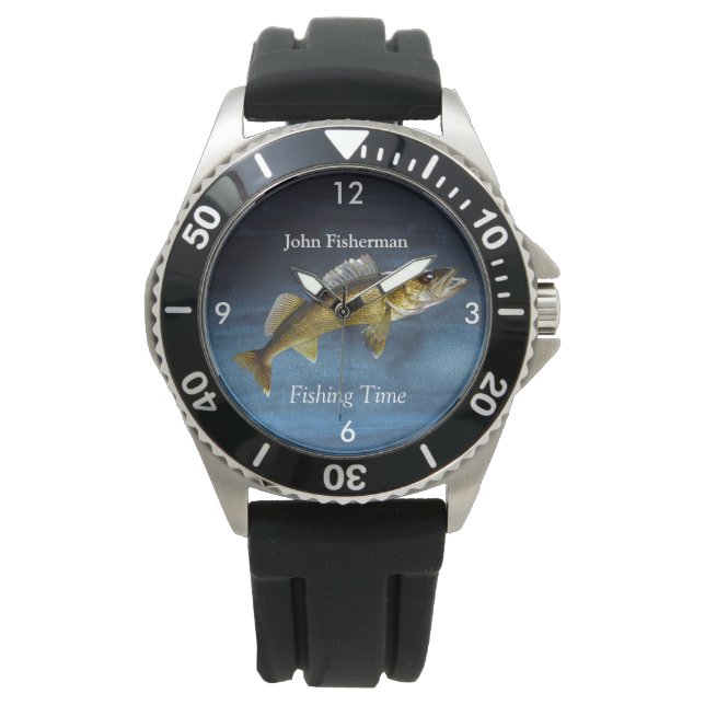 Reloj De Pulsera "Tiempo De Pesca" Con Walleye Pikeon Blue Watch (Anverso)