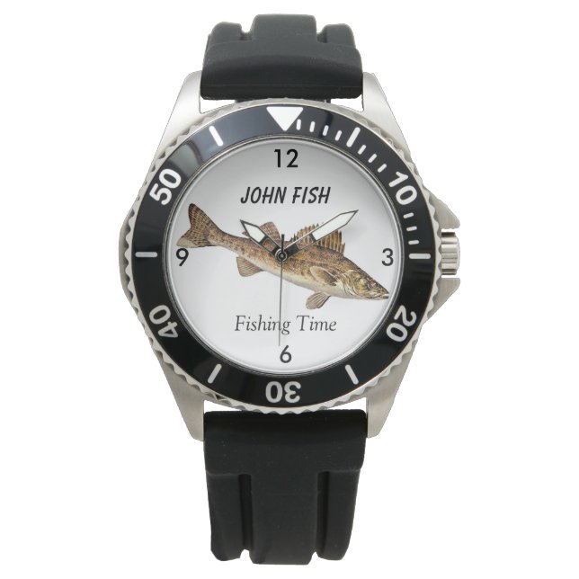 Reloj De Pulsera "Tiempo de pesca" personalizado con Walleye Pike (Anverso)