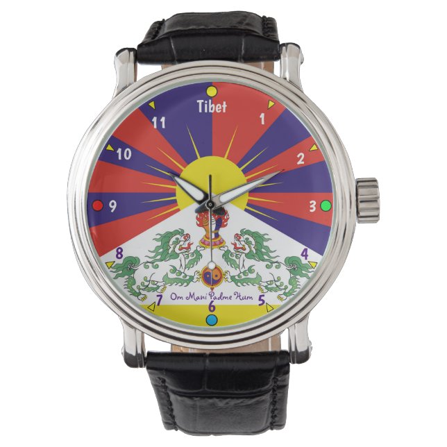 Reloj De Pulsera Tiempo para los Leones de Nieve y Tibet, bandera t (Anverso)
