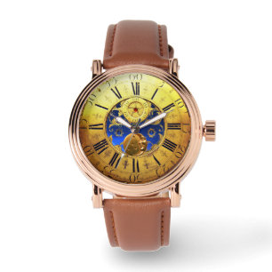 Reloj De Pulsera TIEMPO, Sun, luna y estrellas ANTIGUOS, amarillo