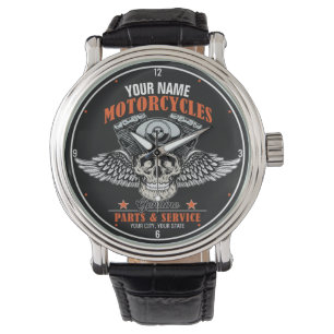 Reloj De Pulsera Tienda de motocicletas con cráneo y motocicleta pe