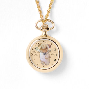 Reloj De Pulsera tierno dibujo de perro ondeando pug marrón