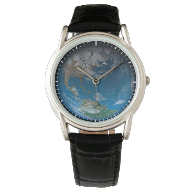 Reloj De Pulsera Tierra Completa Con América Del Norte Y Del Sur. (Anverso)
