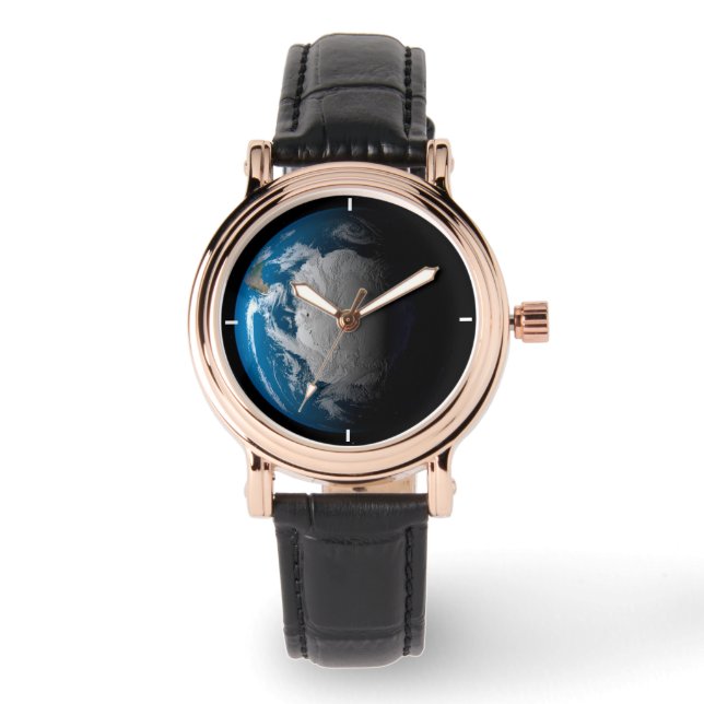 Reloj De Pulsera Tierra Fuerte Que Muestra Nubes Simuladas Sobre La (Anverso)