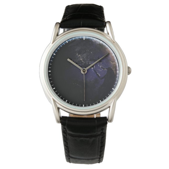 Reloj De Pulsera Tierra Llena Que Muestra Luces De La Ciudad De Eur (Anverso)