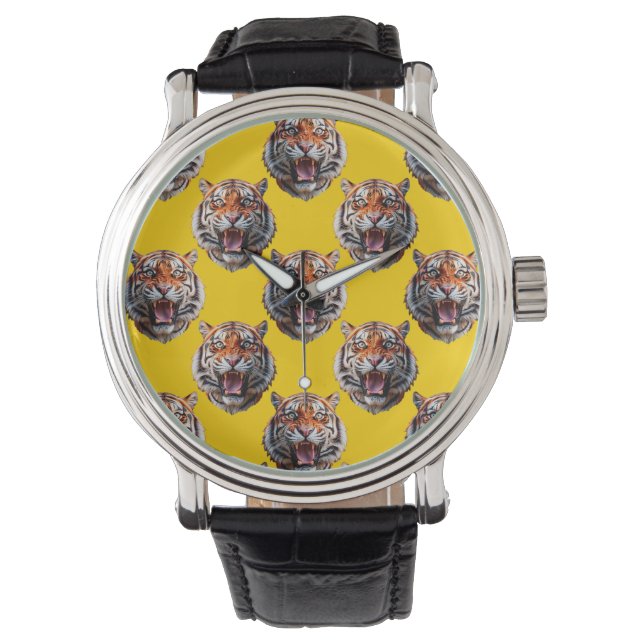 Reloj De Pulsera Tiger Head Pattern Design Yellow  (Anverso)