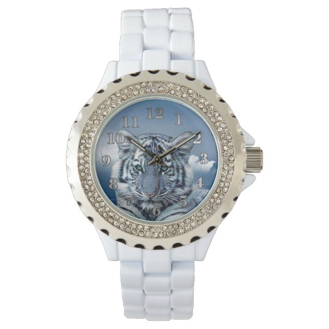 Reloj De Pulsera Tigre blanco azul (Anverso)