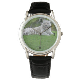 Reloj De Pulsera Tigre Blanco Descansando en Vegetación Iluminada p