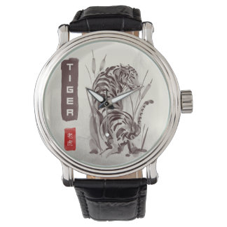 Reloj De Pulsera Tigre de pintura con tinta Sumi-e