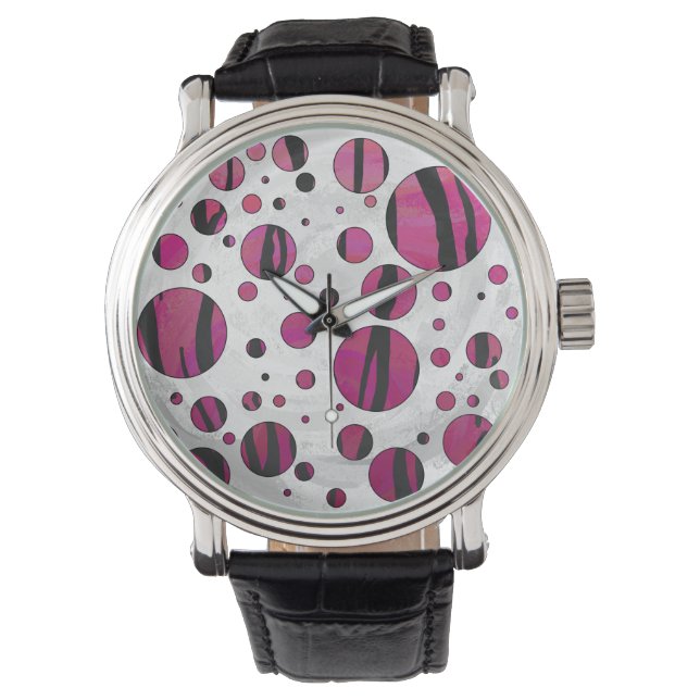 Reloj De Pulsera Tigre de punto de polka con impresión rosa calient (Anverso)