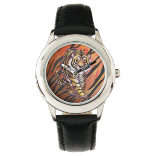 Reloj De Pulsera Tigre Me Salvaje Naranja Caliente y Estampado Negr