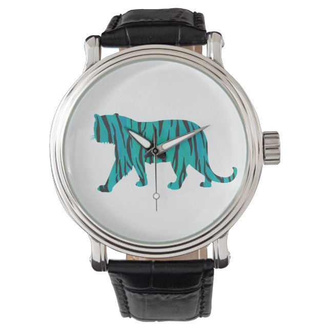 Reloj De Pulsera Tigre negro e impresión Verde azulada (Anverso)