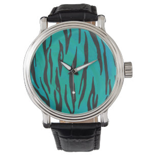 Reloj De Pulsera Tigre negro e impresión Verde azulada