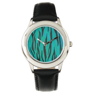 Reloj De Pulsera Tigre negro y estampado azul turquesa