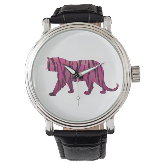 Reloj De Pulsera Tigre negro y rosado caliente de silueta (Anverso)