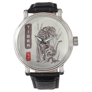 Reloj De Pulsera Tigre pintado con tinta Sumi-e