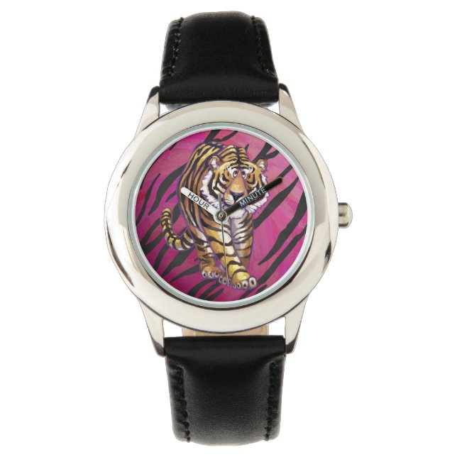 Reloj De Pulsera Tigres de impresión rosada y negra caliente (Anverso)