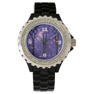 Reloj De Pulsera tijeras púrpuras del hairstylist del estilista de