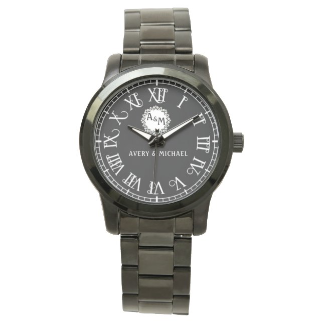 Reloj De Pulsera Timeless Black and White Monogram Wedding  (Anverso)
