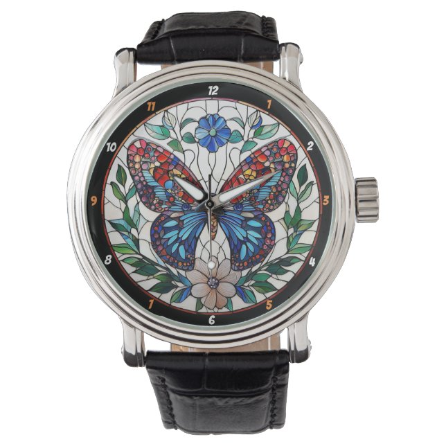 Reloj De Pulsera Timeless Bloom" - Stained Glass Butterfly  (Anverso)