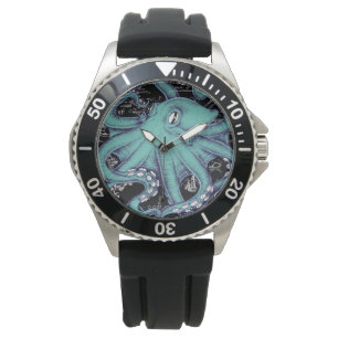Reloj De Pulsera Tinta de mapa Verde azulado octopus