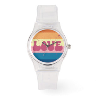 Reloj De Pulsera Tipografía De Amor Retro En Estrellas De Amanecer 