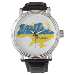 Reloj De Pulsera Tipografía de Ucrania y oído de trigo en la bander