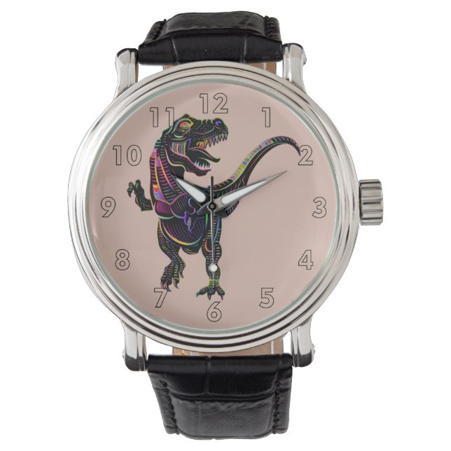 Reloj De Pulsera Tirannosauro Rex Dinosaurio de color neón (Anverso)