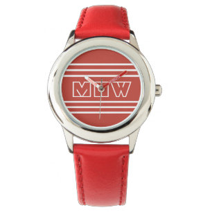 Reloj De Pulsera Tiras rojas de tomate personalizado monogramas
