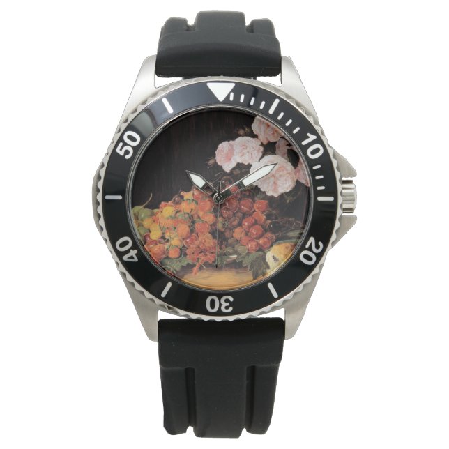 Reloj De Pulsera Todavía la vida con Rosas, fresas y pan (Anverso)