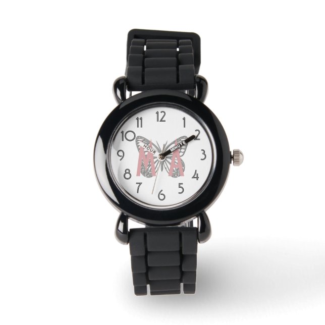Reloj De Pulsera Todos los Purpurinas mariposa Añadir Iniciales Obs (Anverso)