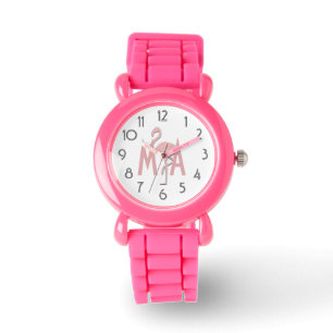 Reloj De Pulsera Todos los Purpurinas Pink Flamingo Añadir Iniciale