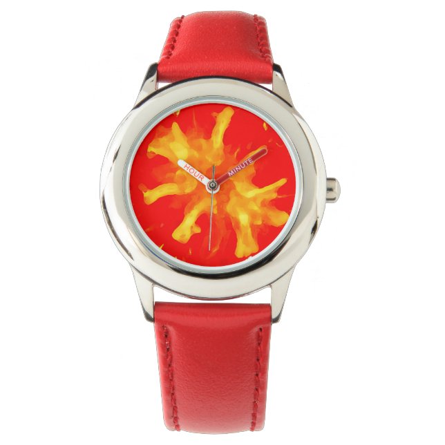 Reloj De Pulsera Tomate de arte pop rojo en llamas (Anverso)