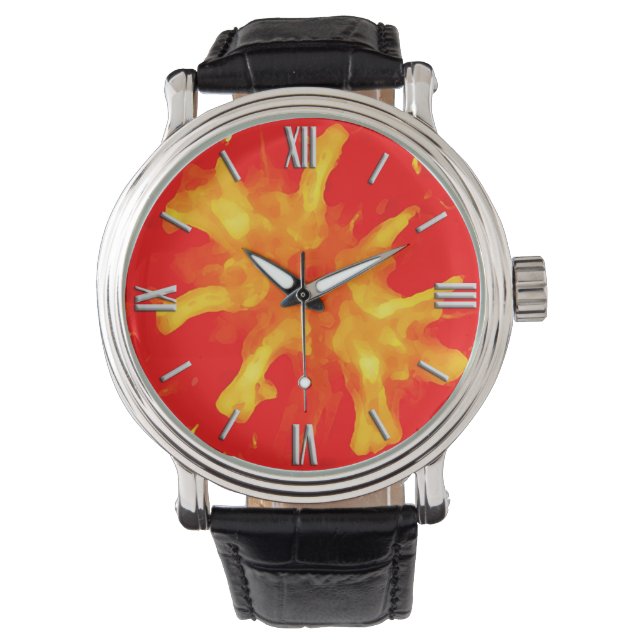 Reloj De Pulsera Tomate de arte pop rojo en llamas (Anverso)