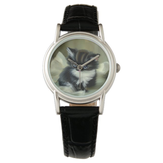 Reloj De Pulsera Tonga de gatito blanco y negro vintage (Anverso)