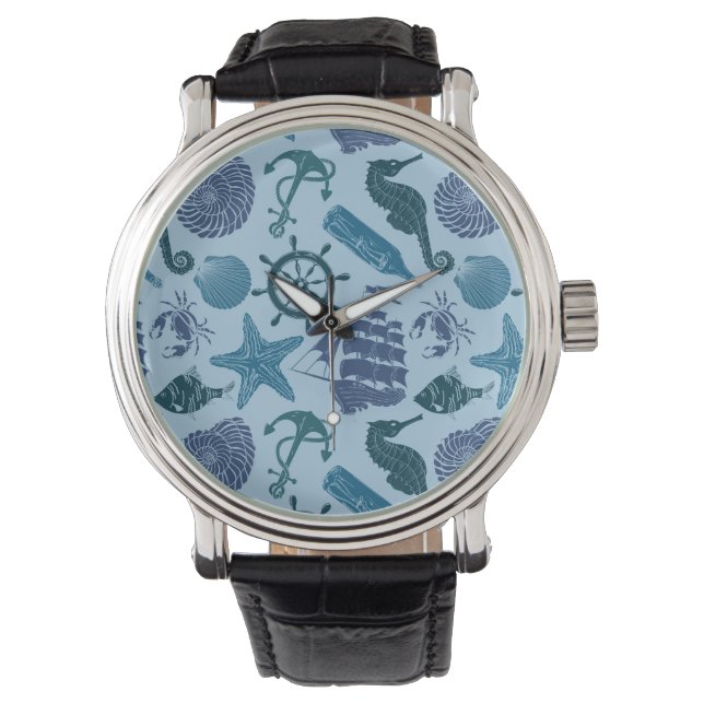 Reloj De Pulsera Tonos Náuticos De Patrón Azul (Anverso)