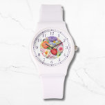 Reloj De Pulsera Tonos pintorescos bordados, mujeres de estilo flor<br><div class="desc">El Faux Embroidered Floral Stylish Womans Watches presenta un moderno y colorido bordado florido en tonos rosa,  violeta,  naranja y rojo sobre un fondo verde pastel. Creado por Evco Studio www.zazzle.com/store/evcostudio</div>