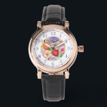 Reloj De Pulsera Tonos pintorescos bordados, mujeres de estilo flor<br><div class="desc">El Faux Embroidered Floral Stylish Womans Watches presenta un moderno y colorido bordado florido en tonos rosa,  violeta,  naranja y rojo sobre un fondo verde pastel. Creado por Evco Studio www.zazzle.com/store/evcostudio</div>