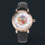 Reloj De Pulsera Tonos pintorescos bordados, mujeres de estilo flor<br><div class="desc">El Faux Embroidered Floral Stylish Womans Watches presenta un moderno y colorido bordado florido en tonos rosa,  violeta,  naranja y rojo sobre un fondo verde pastel. Creado por Evco Studio www.zazzle.com/store/evcostudio</div>