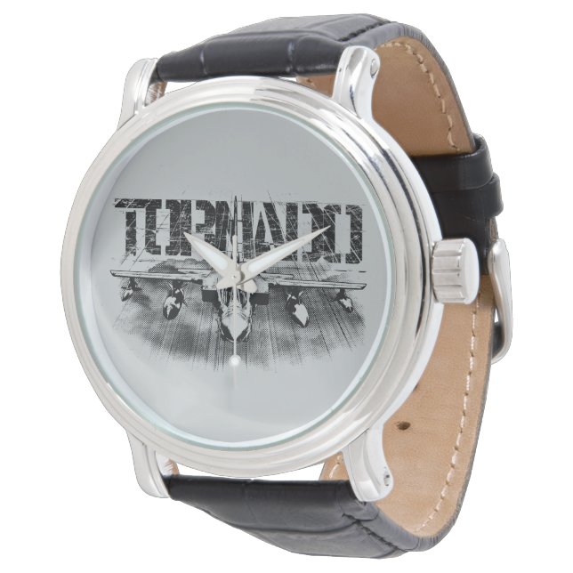 Reloj De Pulsera Tornado IDS cuero negro de cosecha (Angular)